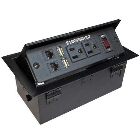 ELECTRIDUCT Hidden Metal Pop-Up Table Top Box Power Centers PDC-SW-PUB-222-6FT-BK